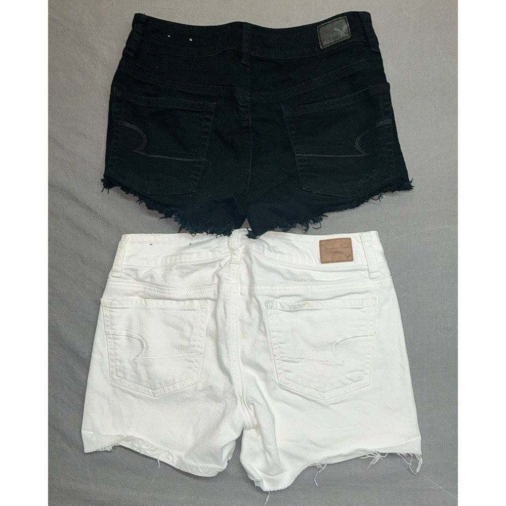 American Eagle Jean Short Lot Of 2 Sz 2 Black &White Distressed Cut-Offs Women's - Picture 2 of 10